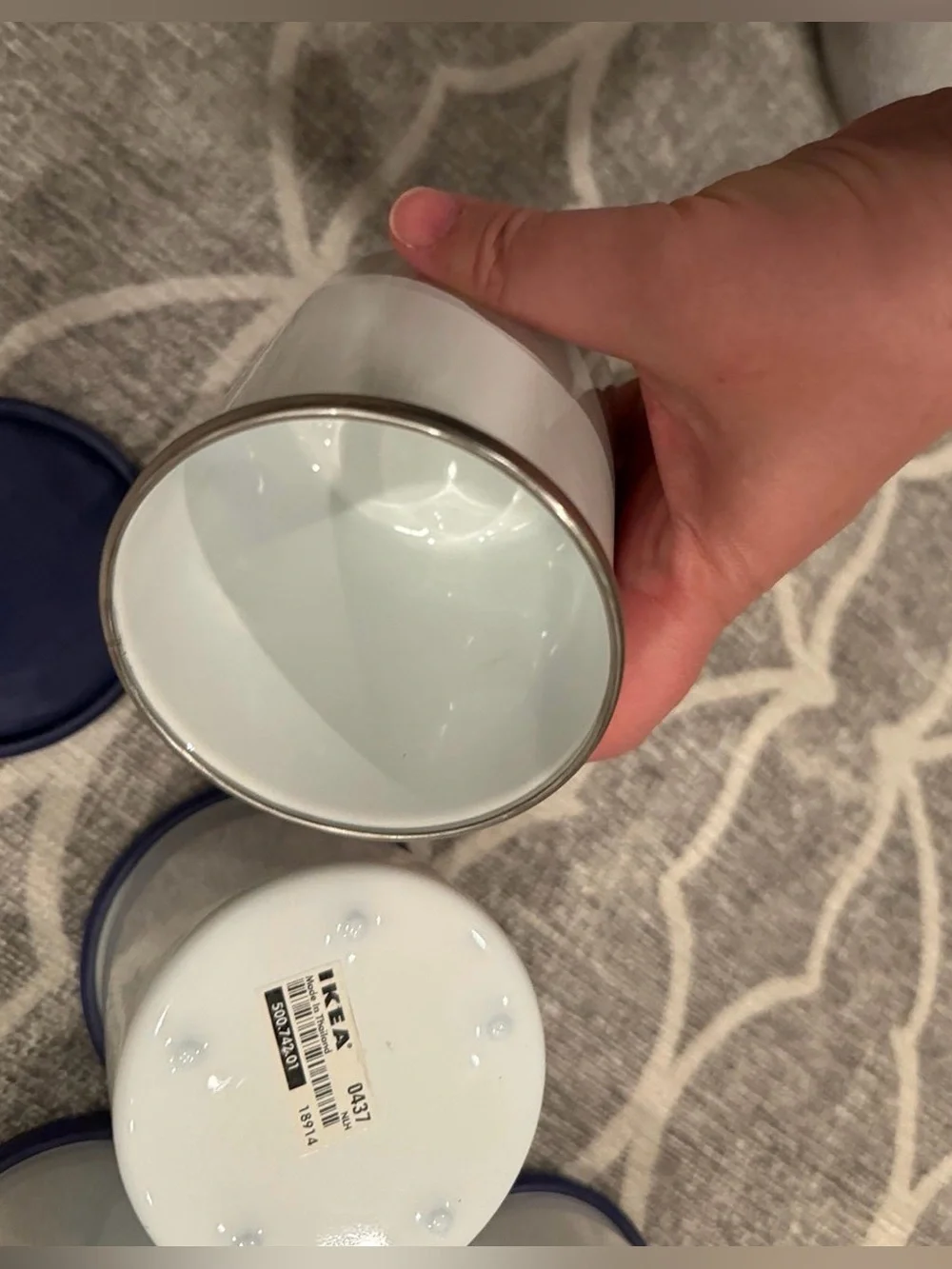 Vintage IKEA Enamel Canister Set of 4 - White & Blue Farmhouse Jars